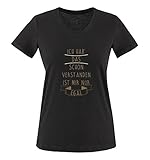 Comedy Shirts - Ich hab das Schon verstanden, ist Mir nur egal. - Damen V-Neck T-Shirt - Schwarz/Hellbraun-Beige Gr. L