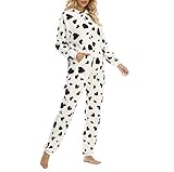 Hoodie Jumpsuit Overall Winter Langarm Kuscheliger Weihnachts Strampler mit Hirsch Muster Aufdruck Einteiler Pyjama Schlafanzug Hausanzug mit Reißverschluss und Kapuze One Piece S