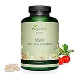 MSM Kapseln + VITAMIN C Vegavero ® | Haut, Haare, Nägel* | HOCHDOSIERT: 2.100 mg | 270 Kapseln | Mit natürlichem Vitamin C aus Acerola | Hergestellt in Deutschland | Veg