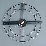 Wanduhr Wohnzimmer Nordic Light Luxusuhr, Geräuschlose Uhr Aus Metall Aus Schmiedeeisen, Einfache Wanduhr Für Das Schlafzimmer Zu Hause,Blackb,larg