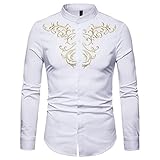 Herren Hipster Gold Bedruckt Slim Fit Langarm Hemden Abschlussball Darstellende Hemden Herren Blumen Bedruckt Langarm Button Down Party Lässig Ausgefallene Blumenhemden Besticktes Hemd Lang