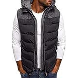 Geagodelia Herren Winterweste wattiert mit Kapuze und Reißverschluss Ohne Ärmel Elegant Casual Frühling Winter Mehrfarbig S-5XL, Daunenjacke, Grau XXXXL