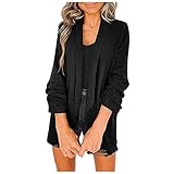 RMBLYfeiye Damen BlazerElegant 3/4 Ärmel Open Cardigan mit Schößchen Rüschen Saum Jacke Herbst Dünne Arbeitsbekleidung Strickjacke Geschäft Büro Jacke Kurz M