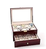 Uhrenschüttler, Uhrensammelbox Schmuckschatulle Gehobene Doppelschichten aus Holz mit großer Kapazität Uhr Aufbewahrungsbox für Uhren Roter Schmuckkasten mit Schubladen für Herren- und D