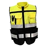 #N/A Hochsichtbare Warnweste Reflektierende Sicherheitsweste mit Reißverschluss, Waschbar - Gelb Schwarz, XXXL 185