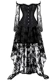 Deman Push Up Vollbrust Korsett Corsage Reißverschluss Bustier Corsagentop Mit Langer Rock und Ärmeln Schwarz L