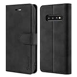 TOHULLE Schutzhülle für Samsung Galaxy S10, Premium Leder Wallet Case mit Kartenhalter Kickstand Magnetverschluss Flip Folio Case Cover kompatibel mit Samsung Galaxy S10 - Schw