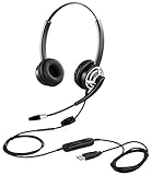 USB Headset mit Mikrofon Geräuschunterdrückung und Lautstärkeregler, Computer PC Kopfhörer mit Spracherkennung Mikrofon für Dragon Teams Zoom Skype Konferenzen Anrufe Online-Kurse Gaming