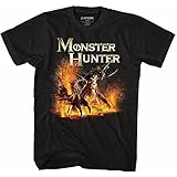 Monster Hunter Mens T-Shirt - Firery Dragon Battle Under Name Black XXL