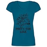 JGA Junggesellenabschied Frauen - Party for Love - schwarz - L - Türkis - Junggesellinnen-Abschied - XO1525 - Damen T-Shirt mit V