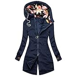 SOIUTAO Herbstmantel Damen Elegant Damenmode Drucken Jacke Reißverschlusstasche Sweatshirt Langarm Mantel Blumendruck Sweatjacke Winterjacke Hoodie Lange Druck Kapuzenpullover Mittlere Läng