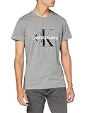 Calvin Klein Herren ICONIC MONOGRAM SS SLIM TEE T-Shirt, Grau (Mid Grey Heather P2f), Small (Herstellergröße: S)