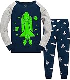 Popshion Jungen Zweiteiliger Schlafanzug Im Dunkeln leuchten Rakete Langarm Pyjamas Kinder Schlafanzug Winter Nachtwäsche Weihnachten Pyjama Baby Junge Pyjama 110 (Rakete-6459 7T)