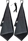 2 x Premium-Golf-Handtuch, Mikrofaser-Gewebe, Golftaschen-Handtuch mit Karabinerhaken zum Aufhängen an Golf-Schlägertasche, Yoga, Camping, Fitnessstudio, 40,6 x 33