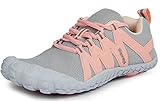Weweya Damen Cross Training Schuh Minimalistische Trail Running Barfußschuhe Wide Toe Box, Grau-Rosa, 42 EU