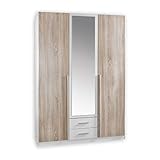Wimex Kleiderschrank/ Drehtürenschrank Skate, 3 Türen, 2 Schubladen, 1 Spiegel, (B/H/T) 135 x 197 x 58 cm, Weiß/ Absetzung Eiche Säg