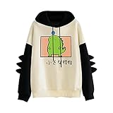 Pianshanzi Damen Teenager Mädchen Kawaii Dino Hoodie Pullover mit Kapuze Dinosaurier Kapuzenpullover Sweatshirt Langarmshirt Oberteile Top ohne T