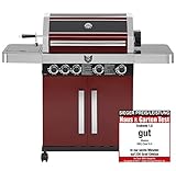 MAXXUS Gasgrill BBQ CHIEF 9.0 - 4 Edelstahl-Brenner, 14 kW, Deckel mit Thermometer, Seitenablagen, Warmhalterost, Gusseisen-Grillrost, 138x60x118cm - Grillwagen, BBQ Grill, Camping, G