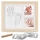 NAJILI Baby Handabdruck und Fußabdruck, Holz Bilderrahmen Fussabdruck Set mit Gipsabdruck, Baby Hand und Fuß Gipsabdruck Abdruckset - Geschenken für Babys Neugeborene - Holzfarb