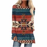 RKaixuni Pullover Damen Longshirt Bluse Tunika Oberteile Aztec Langarmshirt Langarm Rundhals Sweatshirt Jumper Tops Basic Blusenshirt Outwear für Frühling Herbst W