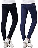 Adorel Mädchen Leggings Jeans-Optik Lang Hosen 2er-Pack Dunkelblau & Schwarz 134-140 EU (Herstellergröße 140)