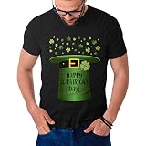 ASDFK Happy St. Patrick's Day Letter Green Hat Graphic Print Shirt for Men Lucky Crew Neck Premium Short Sleeve Fancy T-Shirt, Schwarz , XL