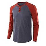 QWERD Herren Henley T-Shirts Tops Langarm Baseball Raglan Shirts Männer Henley Shirt Kontrast Knopfleiste Langarmshirt mit Grandad-Ausschnitt Baumwolle Freizeithemd Long Sleeve Shirt M