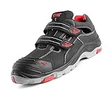 CANIS CXS Rock SYENIT S1 Professionelle Arbeitsschuhe Sicherheitsschuhe Herren Damen Stahlkappe Nubukleder Sandalen Klettverschluss leicht bequem atmungsaktiv EN-20345 SRC; Schwarze-rote Farbe; (44)