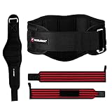 WIN.MAX Gewichthebergürtel Fitness Gürtel Gewichtheber Gürtel für Damen und Herren Weightlifting Belt Trainingsgürtel für Krafttraining Gewichtheben mit Hangelenksbandage (Schwarz, L)