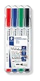 STAEDTLER Lumocolor 341 WP4 Whiteboard-Marker, compact, trocken und rückstandsfrei abwischbar von Whiteboards, Universalspitze ca. 1-2 mm Linienbreite, hohe Qualität, Set mit 4 Farb