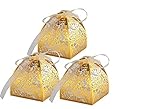 rosenice Wedding Favors Geschenkboxen 50 Stück Hohle aus Handwerk Papier Hochzeit Geschenkbox für Süßigkeiten Süßigkeiten mit Bändern (golden)