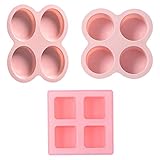 3PCS Seifenform Silikon Kuchenform 4 Hohlräume Seife Molsd DIY verwendet, um Kuchen Schokolade Biscuit Pudding Candy Soap (Pink) zu M