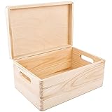 Creative Deco Natur Holz-Kiste mit Deckel | 30 x 20 x 14 cm (+/-1cm) | Erinnerungsbox Baby | Holz-Box Unlackiert Kasten | mit Griffen | Für Dokumente, Spielzeug, Werkzeuge | ROH & UNGESCHLIFFEN