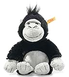 Steiff 069130 Original Plüschtier Bongy Gorilla, Soft Cuddly Friends Kuscheltier ca. 20 cm, Markenplüsch mit Knopf im Ohr, Schmusefreund für Babys von Geburt an, schwarz-hellg