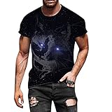 T-Shirt für Herren, Rundhalsausschnitt, verrückte Farben, Motiv: Wolf, Katze, Reh, buntes Palmenmuster, lässig, Vitalität, Sport, Mode, Casual Gr. XL, b
