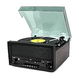 LITINGT Plattenspieler Musik-Center mit eingebauten Stereo-Lautsprechern, 8-in-1 nostalgischer klassischer Holz-Bluetooth-Plattenspieler mit USB-Play&Codierung, CD-Player und FM-Radio-R