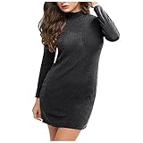 GENGG Damen Rollkragen Ripped Langarm Pullover Kleid Bodycon Pullover Stretch Elastizität M