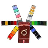 Apolo Arte Aquarellfarben Set - Aquarell Set Premium | 32 Aquarell Farben (inkl. Metallic Aquarellfarben) + Wassertankpinsel Aquarell | Aquarellkasten für Kü