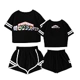 Bakugo Katsuki Crop Top T-Shirt und Shorts für Damen Mädchen, 2 Stück 3D My Hero Academia Cosplay Kurzarm Kurzhose Trainingsanzug Sportsw