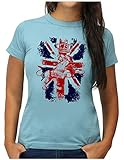 OM3® Great Britain Lion T-Shirt | Damen | British Union Jack Vintage Flag | S, Hellb