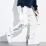 DOUYUAN Herren Hip Hop Sport Hosen Jogging Hosen Taktische Herrenhose Arbeitskleidung Harem Hosen Streetwear Taschen (Color : White, Size : XXL)
