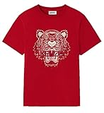 Kenzo Herren T-Shirt Tiger Rot Weiß Tiger (schmale Größe) (40, L)