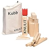 Toyfel XXL Kubb Spiel Knuut - FSC® Holzspiel mit Stoffbeutel – Spannendes Schweden Schach aus Kieferholz Robustes Wurfspiel mit 21 Spielelementen + Tragetasche - Gartenspiel für 2-12 Sp