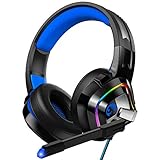 ZIUMIER Z66 Blau Gaming Headset für PS4 PS5 PC Xbox One Laptop,Gamer Kopfhörer mit Noise Cancelling Mikrofon, Buntes RGB Licht, Bass 3.5mm Surround Sound 50MM Treib