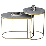 WUDAXIAN Nesting Couchtisch 2er Set Perfekte Möbel mit Goldener Eisenhalterung für Wohnzimmer S