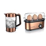 Arendo - Glas Wasserkocher Edelstahl - 1,7 Liter - 2200W - Cool Touch Griff - One Touch Verschluss - automatische Abschaltung & B07XTCMTW8 Eierkocher, 210, 3 Units, Kup