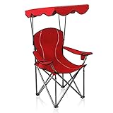ALPHA CAMP Strandstuhl mit Sonnendach und Taschen, Kampierender Fischen-Garten-Stuhl Angelstuhl, Tragbarer Schatten-Überdachungs-Klappstuhl bis 150kg, Ideal für Camping Outdoor, R