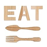 With a bud Set aus EAT-Schild, Gabel und Löffel, Wanddekoration, rustikale Holzdekoration, niedliche Eat-Buchstaben für Küche und Zuhause, Landhaus-Wandkunst, Esszimmer (Holzmaserung)