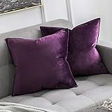 MIULEE 2er Set Samt Kissenbezug Flansch Kissenhülle Dekorative Sofakissen Dekokissen Umwickelte Kante Kissenbezüge Zierkissenbezug für Sofa Wohnzimmer Schlafzimmer 40x40 cm Aubergine L