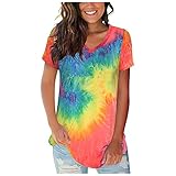Damen-Oberteil in Übergröße, lockere Sommer-Tops, modische Batik-T-Shirts, lässig, kurzärmelig, V-Ausschnitt, Blusen, bunt, Tunika-Tops, grün, XXX-Larg
